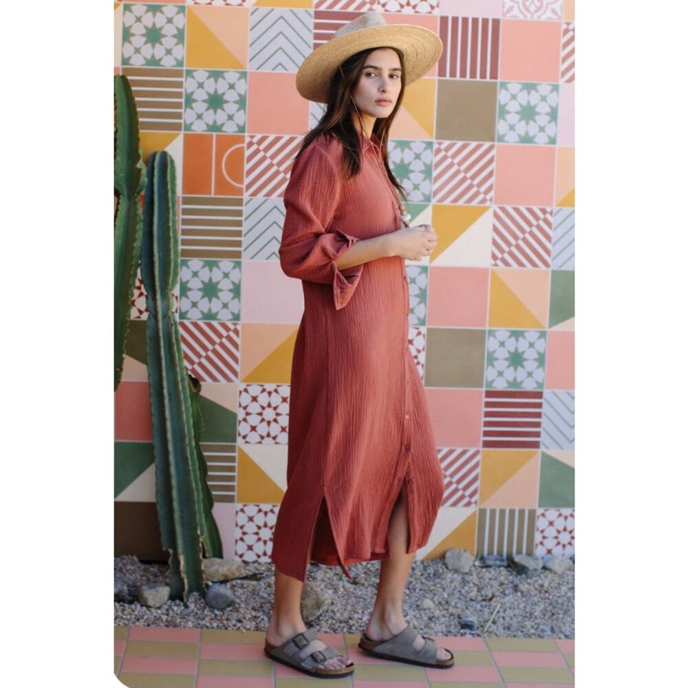 Rachel Pally - Gauze Amerie Shirt Dress - Persimmon- XL - Picture 3 of 14